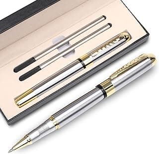 YIVONKA Ballpoint Pen Luxury Ballpoint Line Black Refill width 0.5mm Gift Set for Men & Women Professional Executive,Office,Nice BallPens Classy Gift Box (Silver)