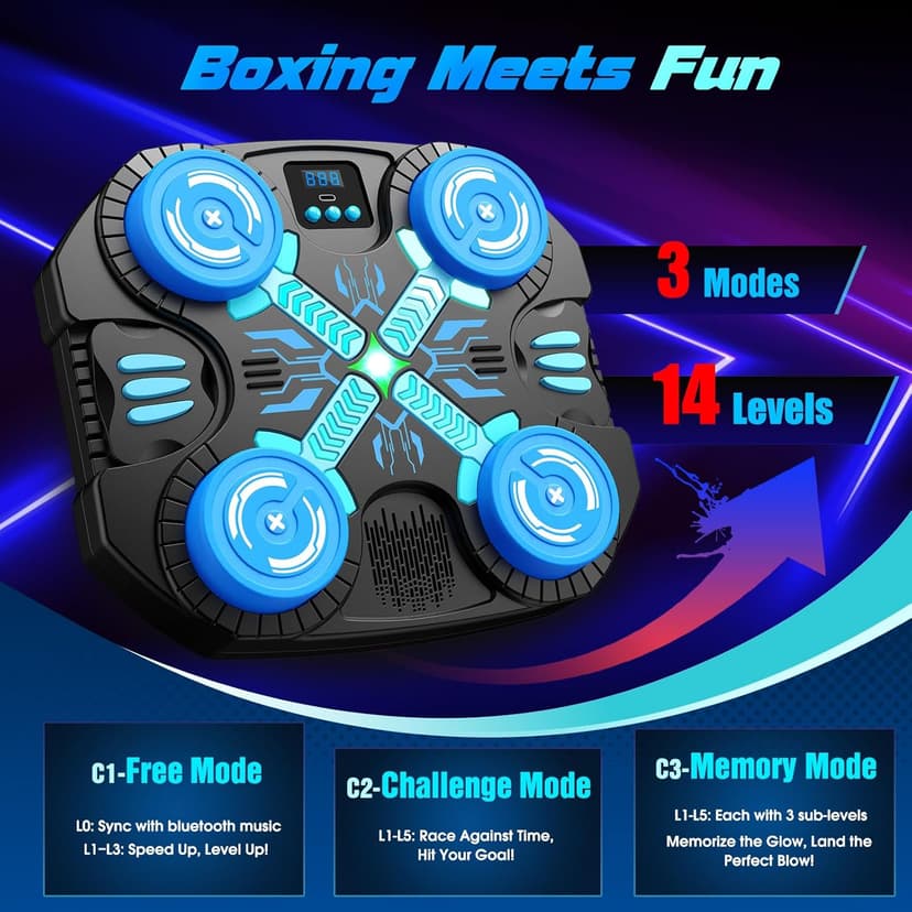 Boxing Machine with Music for Kids Sports Toy-3 Game Modes & 14 Levels, 4 5 6 7 8 9 10 Year Old Boy Girl Christmas Toys Birthday Gifts, Wall Mounted Bluetooth Punching Target with Scoring & Gloves