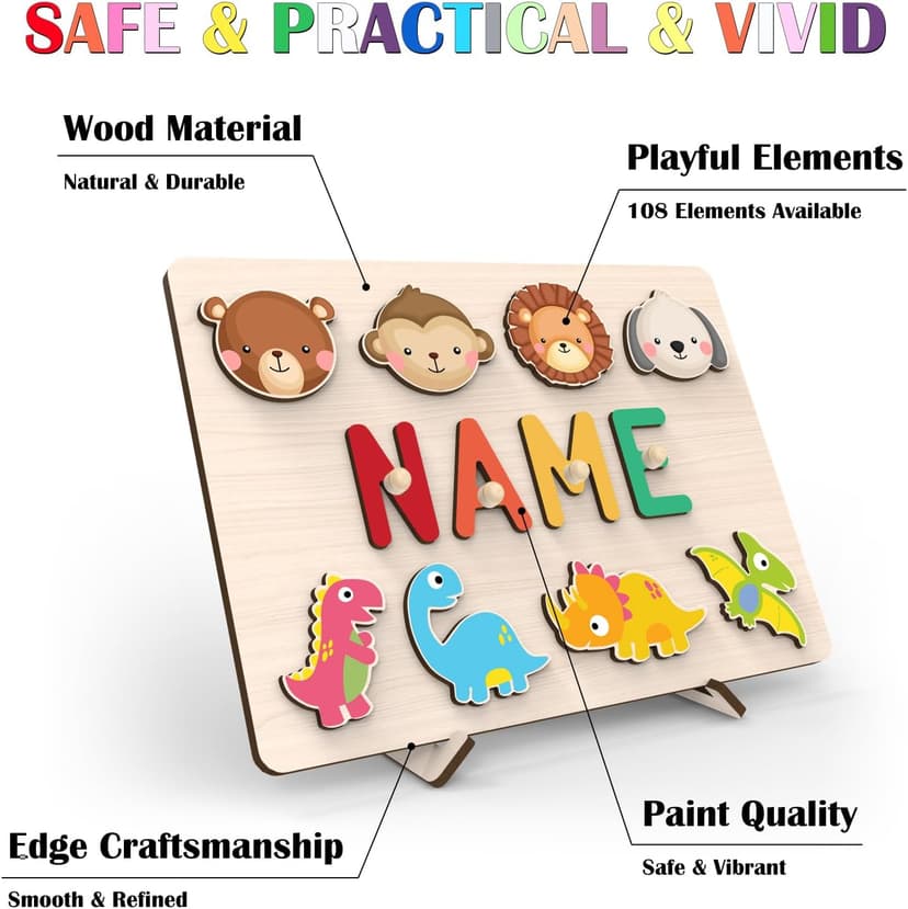 Personalized Wooden Name Puzzles for Toddlers 1-3 | Custom Wooden Name Puzzle for Easter Basket Stuffers for Toddler | Customized Baby Gifts for Boys Girls First Birthday B0CRP7NTR5