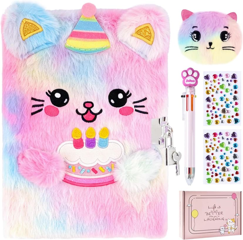 Secret Journal Notebook with Cute Purse Multicolored Pen Gifts for Daughter Grandkid Niece Student PJDRLLC Plush Cat Diary with Lock – Birthday Gift for 6-12 Years Girls B0H34DWW59