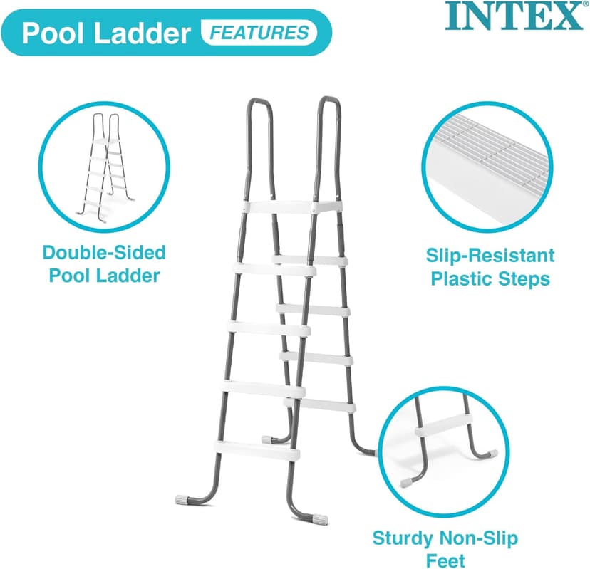Intex 28067E Steel Frame 52" Pool Entry Step Ladder with Secure Non-Slip Steps for Above Ground Outdoor Swimming Pools, Silver