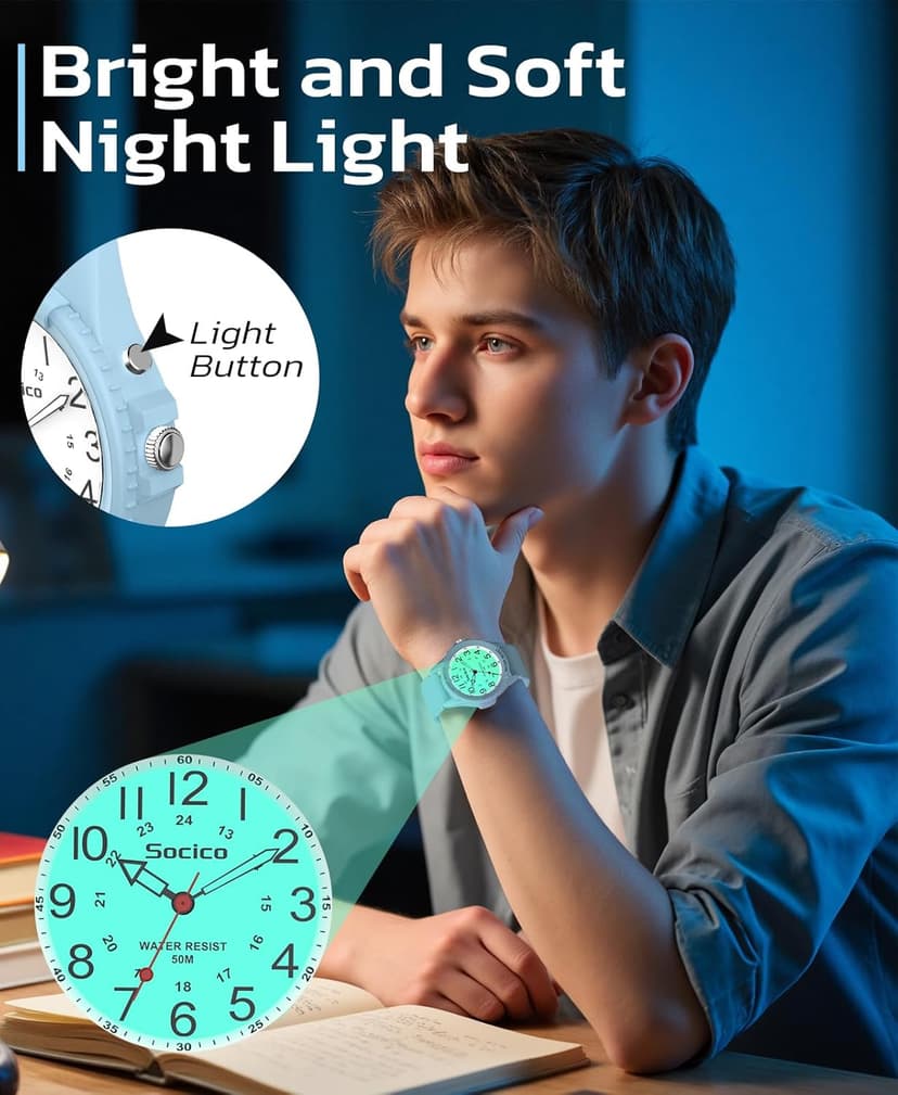 SOCICO Watch for Men Women Big Face Classic Analog Quartz Sports Backlight Unisex Waterproof Nurse Watch for Medical Army Military Time with Second Hand Easy to Read Casual Wristwatch