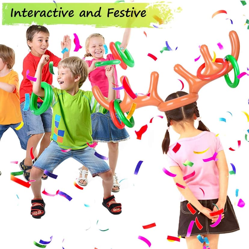2 Set Inflatable Reindeer Antlers Ring Toss Game, Christmas Games for Family Party Great for Adults and Kids