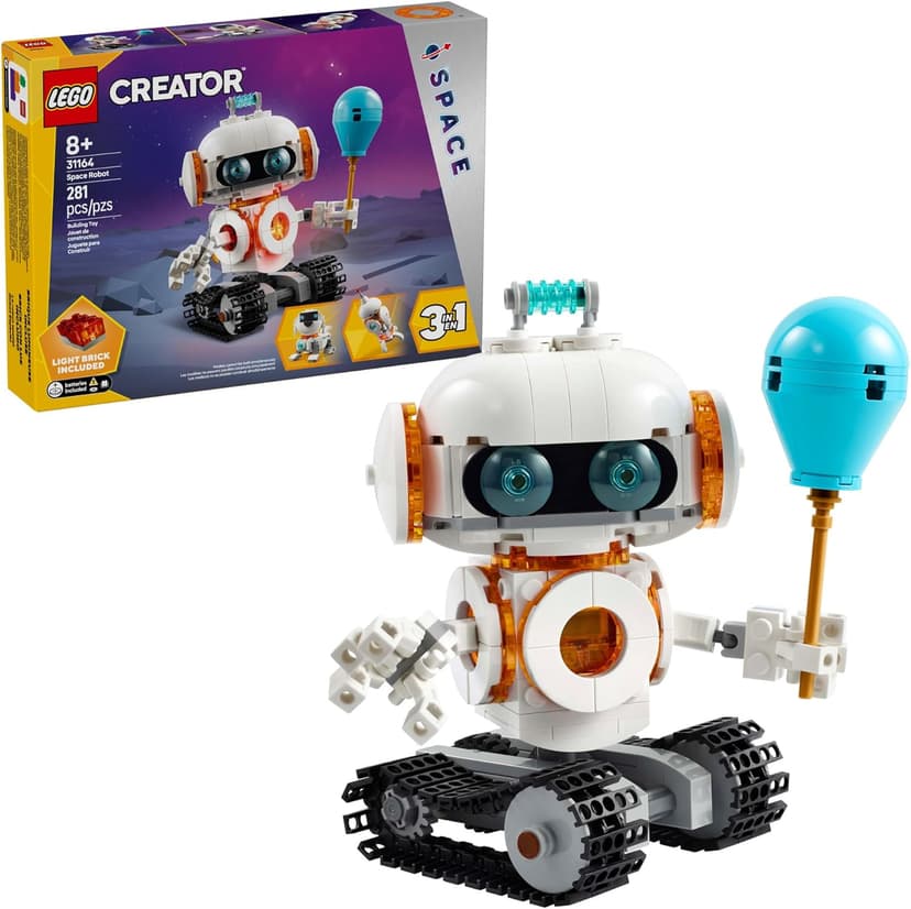 LEGO Creator 3 in 1 Space Robot Toy - Building Toy Kit for Kids with 3 Options, Robot, Spaceship, or Dog - 8 Year Old Boy & Girl Birthday Gifts - 31164