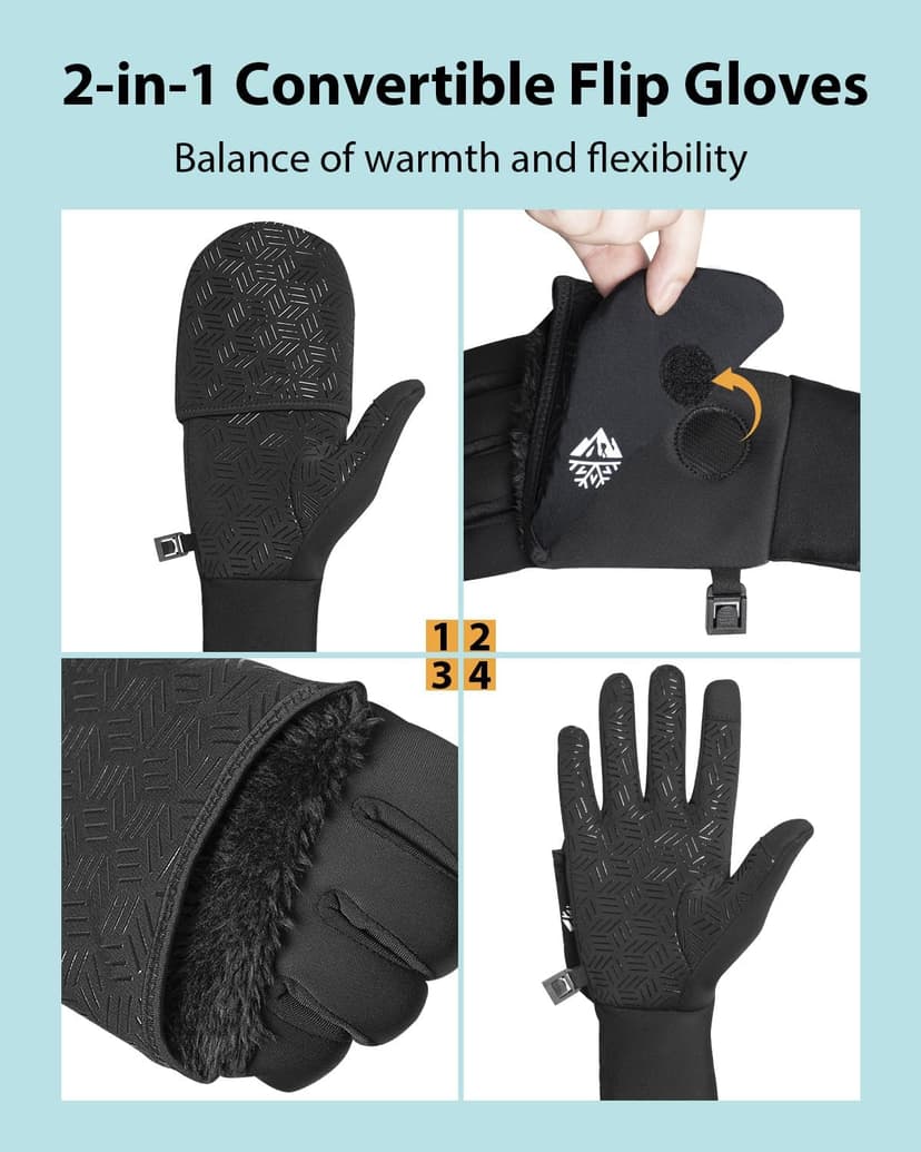 RIGWARL Winter Running Gloves Men Women Cold Weather, Touchscreen Convertible Mittens Warm Thermal Gloves with Watch Window