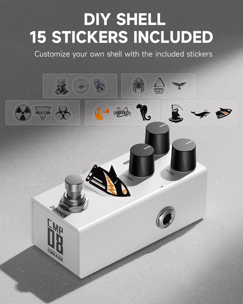 Donner Compressor Pedal for Electric Guitar, DIY Shell, Analog True Bypass Effects Pedal, Vintage Warmth & Studio-Grade Clarity(EMBARK 08)