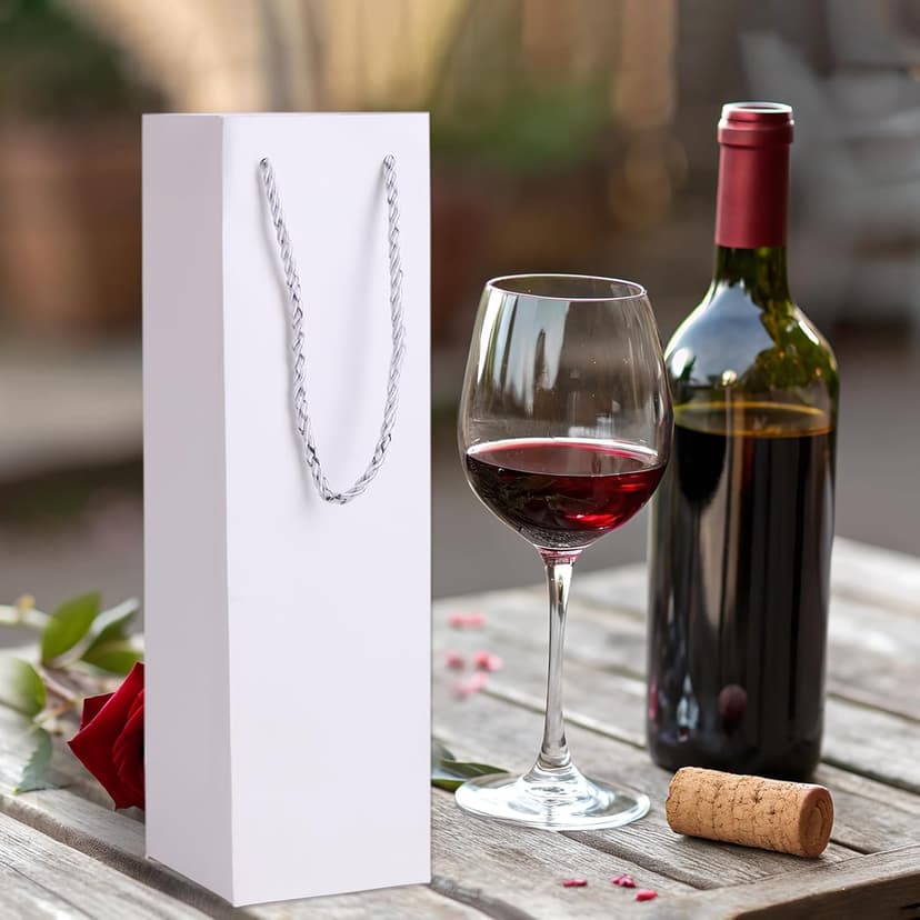 Tlenpo 20 Pack White Wine Gift Bag Set with Handles, 13.7x3.8x3.8 Inch, Kraft Whiskey Wine Bag for Valentines, Wedding, Easter, Christmas, Baby Shower, Birthday Party
