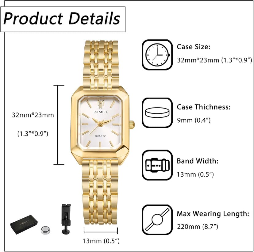 Avaner Women's Bracelet Square Watches: Gold Silver Stainless Steel Strap Analog Quartz Elegant Wrist Watches