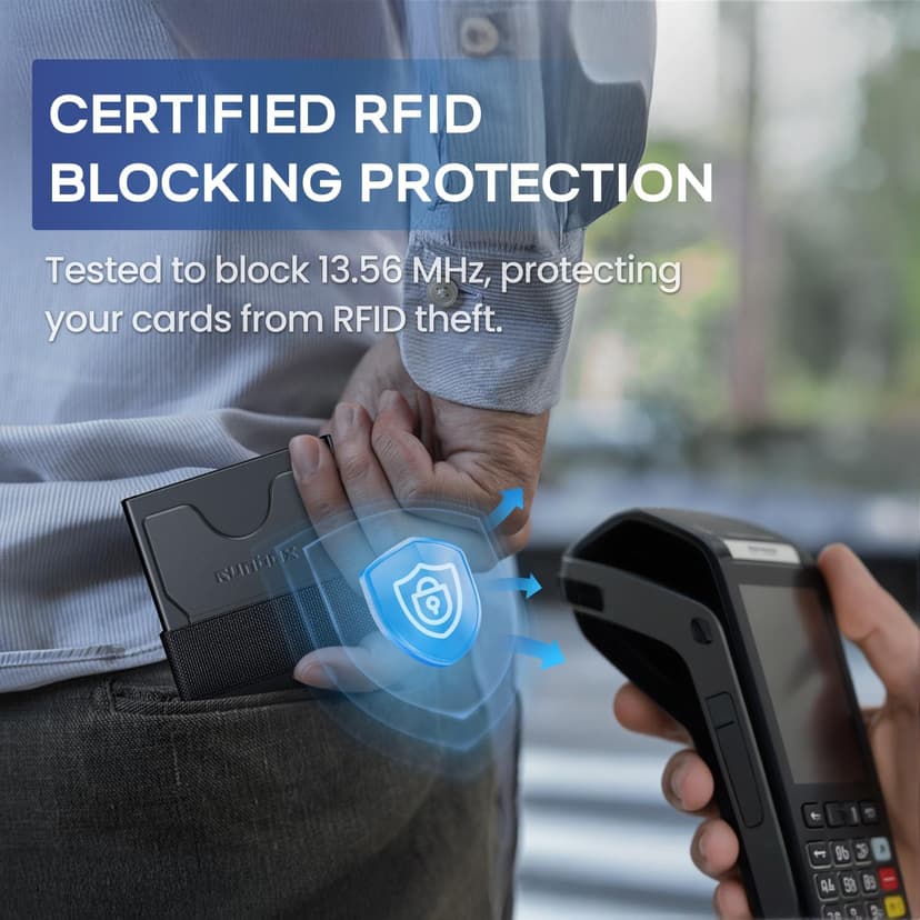 RUNBOX Mens Business Card Holder, Slim Card Wallet for Men and Women, Minimalist RFID Blocking Wallet with Pop-Up Function, Thin Design, Metal Cases Holds 6+6 Cards, Gifts for Men, Men's Accessories