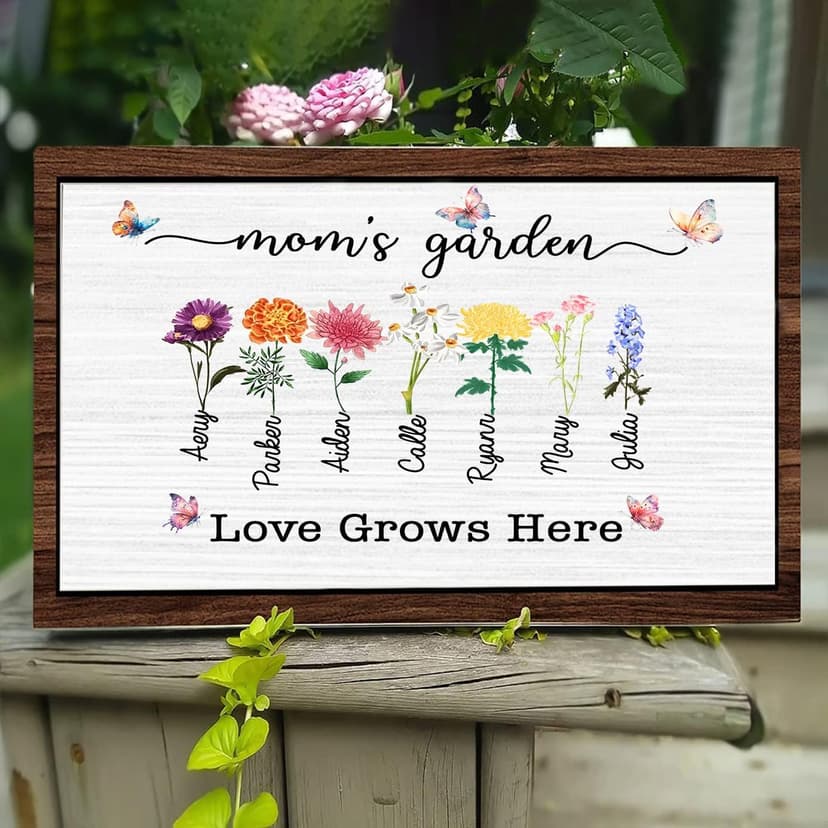Personalized Mom's Garden Frame Sign With Grandchildren Names and Birth Flower For Mother's Day Gift, Grandma Gifts, Personalized Mother's Day Gift, Custom Grandmas Garden Sign (Style 14)