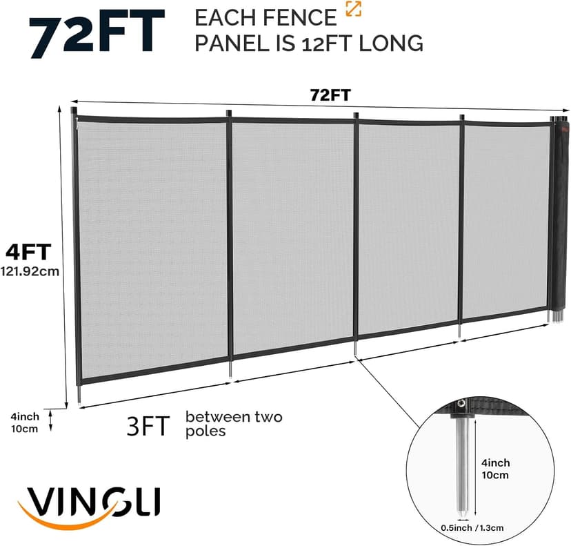 VINGLI Swimming Pool Fence for Ground and Above Pool Safety Fencing, Black (4×72FT)