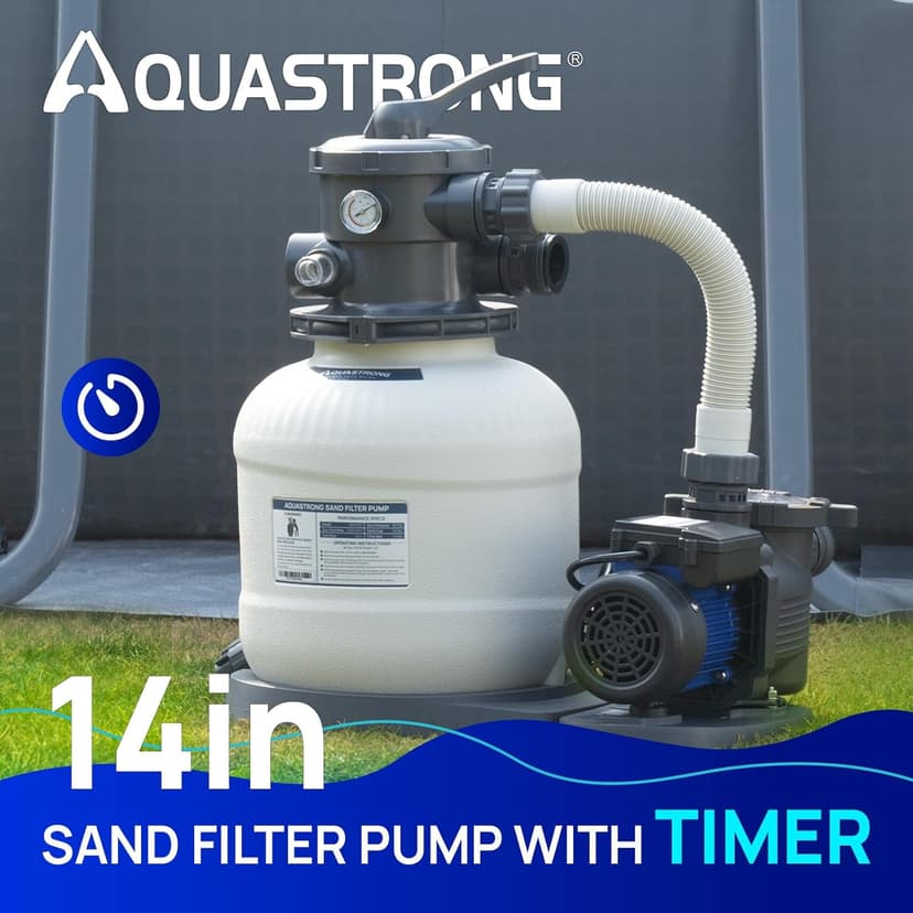 AQUASTRONG Sand Filter Pump for Above Ground Pool, Pool Pumps Above Ground,Pool Sand Filter with 6-Way Valve,Improved Circulation and Filtration, 14in, 2/3 HP 3000 GPH with Timer