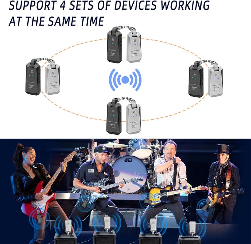 5.8Hz Guitar Wireless System Anti-Interference Instrument 4Channels Wireless Transmitter Receiver Digital Audio Cordless System Bass For Electric Guitars Bass