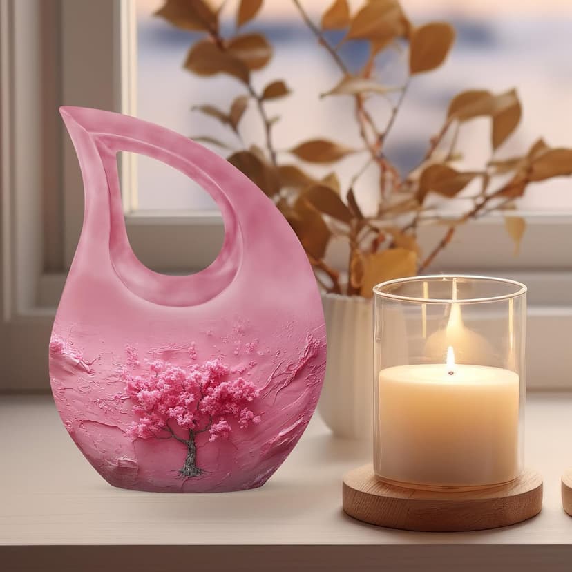 Pink Flower Tree Burial Keepsake Urns for Adult Male & Female Ashes, Drop Handcrafted Cremation Urn for Human Ashes, Remembrance Gift for Loss, Burial Cremains Containers (3 Inch) B0FJDJ42BH