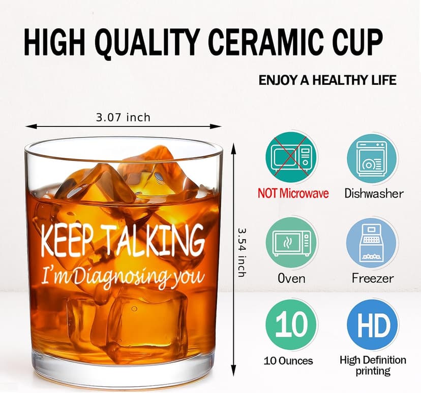 Keep Talking I'm Diagnosing You Whiskey Glass, Funny Christmas Birthday White Elephant Gifts for Psychiatrist Psychologist Counselor Therapist Doctor 10 OZ Old Fashioned Glass with Gift Box