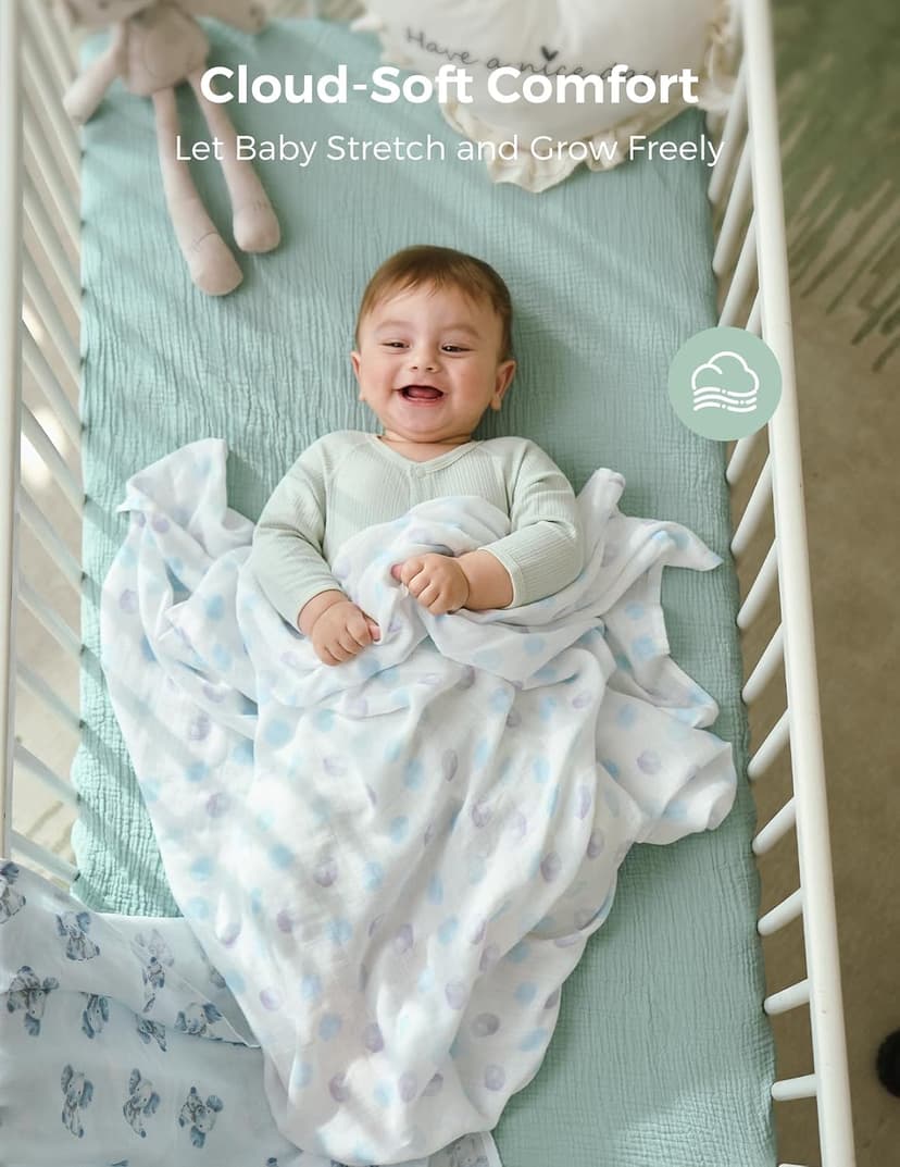 Breathable & Skin-Friendly 2-Layer Gauze Receiving Blankets, Swaddle Blanket for Baby Shower Gifts & Baby Registry Essentials Momcozy Muslin Swaddle Blankets, 3-Pack, Large 47"x47" Cuddle Buddies B0DRD4T9VZ
