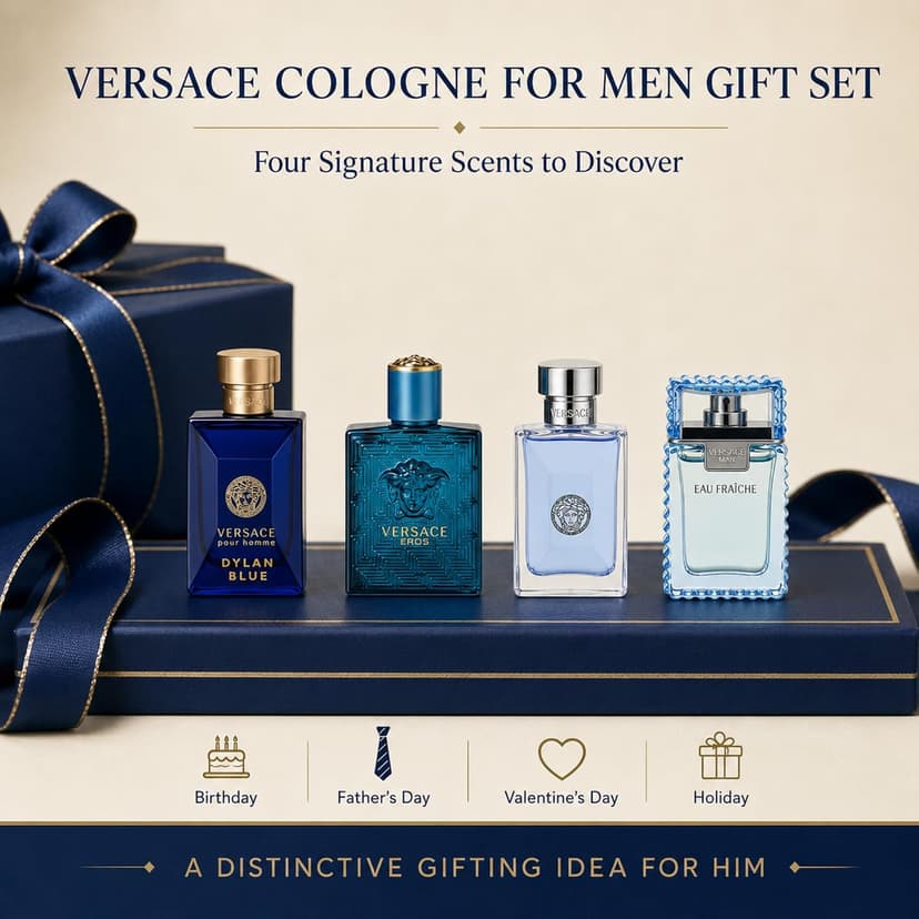 Versace Cologne for Men Set of 4 Mini Eros, Pour Homme, Dylan Blue, Eau Fraiche Perfume for Men Fragrance Sampler Set - Designer Mens Cologne Samples (4 Count, 0.17 oz)