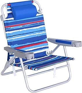 SUNNYFEEL Extra Wide Low Beach Chair 5 Position Lay Flat 500 LBS Heavy Duty, XL Oversized Portable Folding Camping Chairs with Cup Holder for Outdoor/Trip, Lightweight Backpack Beach Chair for Adults