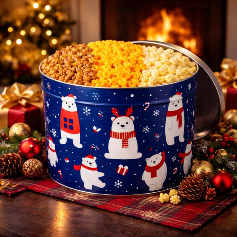2 Gallon, 3 Flavors Uncle Myron's Christmas Popcorn Tin, 3 Flavors, Holiday Food Gift Basket B0FMZDY4VP