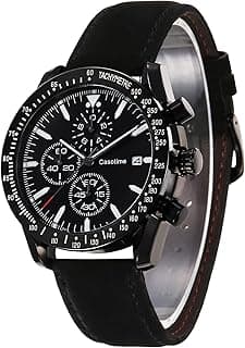 Casotime Men's Leather Band Chronograph Watch - 30M Waterproof Big Face Analog Quartz Date - Work Sport Casual Classical Fashion Designer Dress Wrist Watch - Elegant Gift for Men