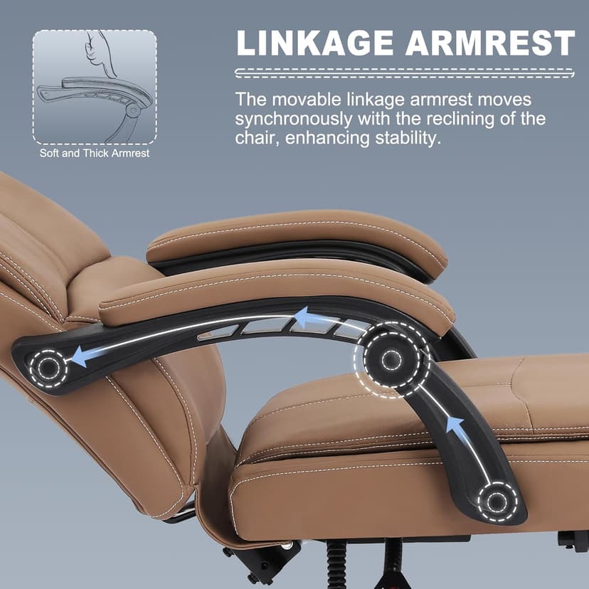 Misolant Big and Tall Office Chair with Footrest, High Back Desk Chair with Linkage Armrest, 90-155° Recline Executive Computer Chairs with Adjustable Height for Home