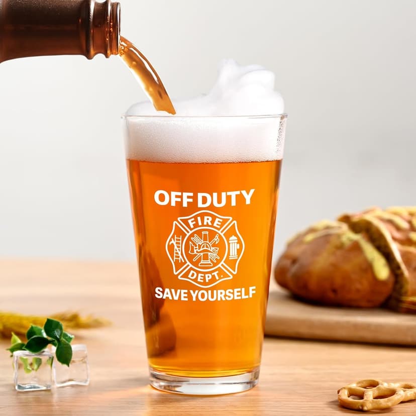 Futtumy Firefighter Gifts For Men, Off Duty Save Yourself Fire Dept Beer Glass, Fireman Gifts for Men, Funny Gift for Fire Fighter Firefighter Fireman for Christmas Retirement Appreciation