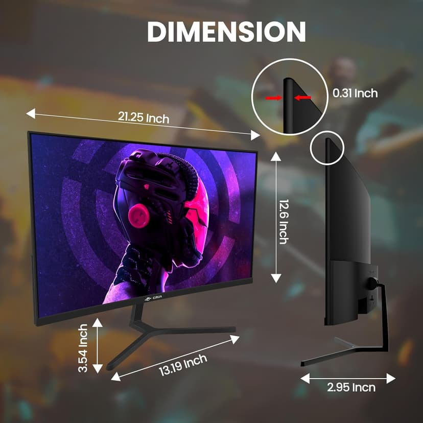 CRUA 24” Curved Gaming Monitor, 180Hz/144Hz FHD 1080P, Support 120% sRGB, AMD FreeSync, Low Motion Blur, Wall Mount Installs Compatible, for Office and Games(HDMI 1.4 & DP 1.2) – Black