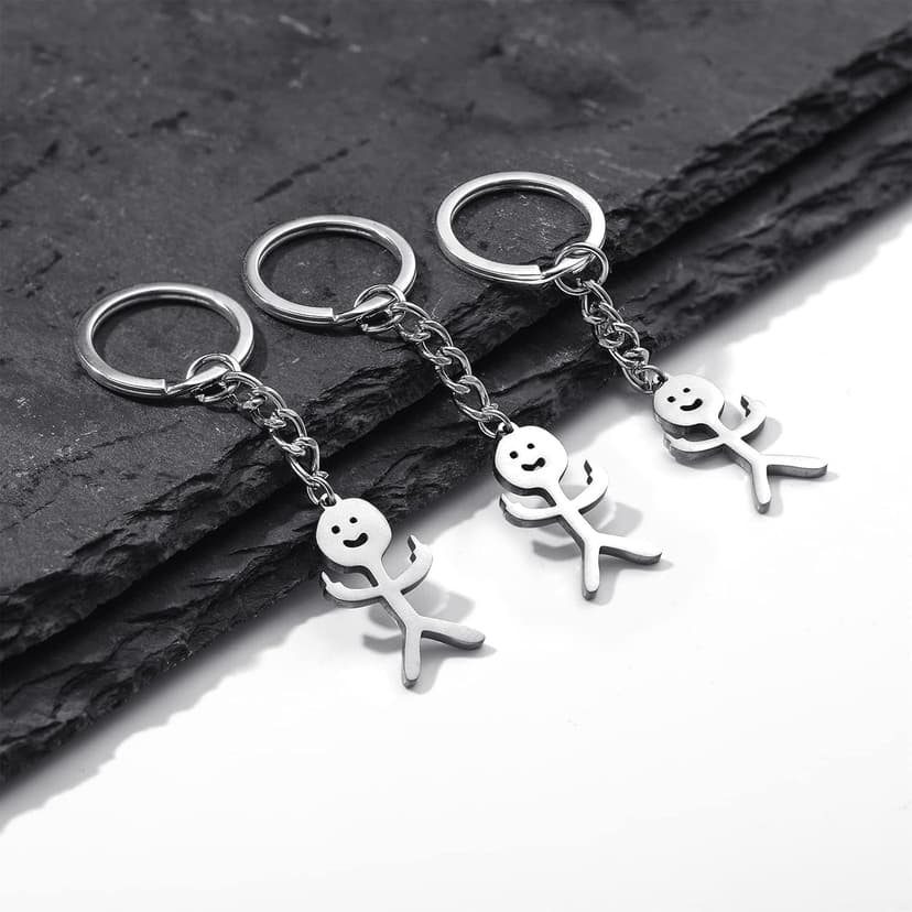Junkin 3 Pcs Christmas Stainless Steel Funny Doodle Keychain Finger Keychain Long Distance Friendship Jewelry Gift Women Men