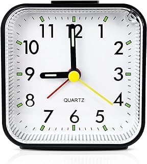 Lamisola Small Analog Travel Alarm Clock, Battery Operated Desk Table Shelf Clock for Kids, Quieter Bedside Alarm Clocks for Bedrooms Bathroom Living Room Kitchen, Black