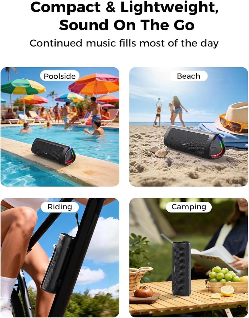 Bluetooth Speaker with HD Sound, Portable Wireless, IPX5 Waterproof, Up to 20H Playtime, TWS Pairing, BT5.3, for Home/Party/Outdoor/Beach, Stocking Stuffers, White Elephant Gifts for Adults (Black)