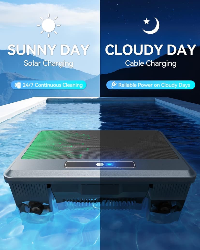 2026 Upgraded F1T Solar Powered Robotic Pool Skimmer Surface Cleaner with APP Support Dual Charging Options Smart Obstacle Avoidance 24/7 Continuous Cleaning Ideal for Above Ground Pool Gray