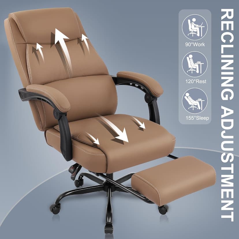 Misolant Big and Tall Office Chair with Footrest, High Back Desk Chair with Linkage Armrest, 90-155° Recline Executive Computer Chairs with Adjustable Height for Home