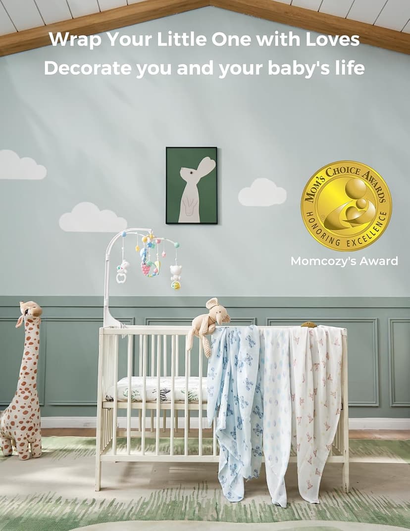 Breathable & Skin-Friendly 2-Layer Gauze Receiving Blankets, Swaddle Blanket for Baby Shower Gifts & Baby Registry Essentials Momcozy Muslin Swaddle Blankets, 3-Pack, Large 47"x47" Cuddle Buddies B0DRD4T9VZ