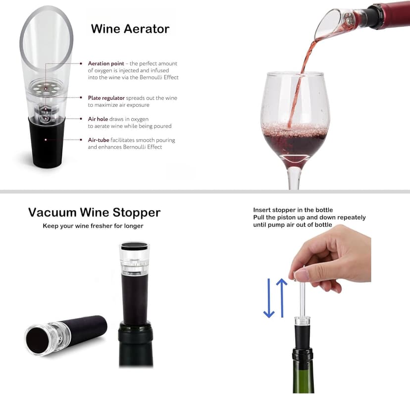 Electric Opener Set With Base, Accessories Including Rechargeable Corkscrew, Aerator, Stoppers and Foil Cutter - Perfect Gifts for Wine Lovers