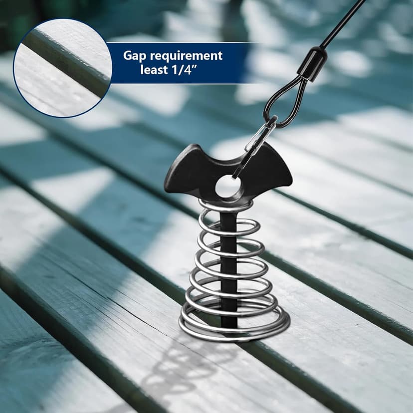 Deck or Dock Anchors for Gap Between Boards - Outdoor Furniture Deck Anchor Marine Grade Stainless Steel Fishbone Deck Anchor Pegs with Carabiners Easily Reposition Chair, Table, Grill and Kayaks