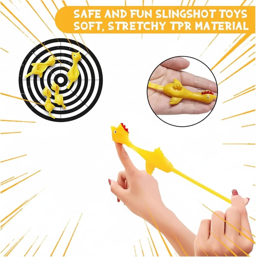 Chalyna 22 Pcs Flying Chicken Slingshot Rubber Finger Chicken Slingshot Include 16 Rubber Finger Toys 6 Dart Cups Funny Christmas Stuffers Novelty Gifts for Birthday Christmas Easter Party Favor