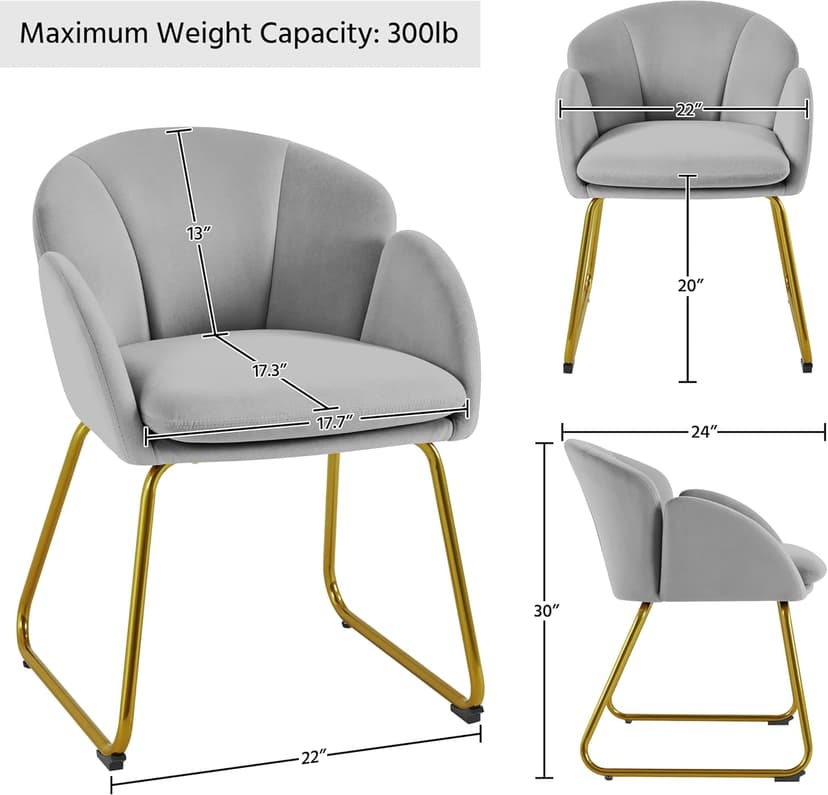 Yaheetech Flower Shape Velvet Vanity Chair, Modern Side Chair Armchair with Golden Metal Legs for Living Room/Dressing Room/Bedroom/Home Office/Kitchen, Gray