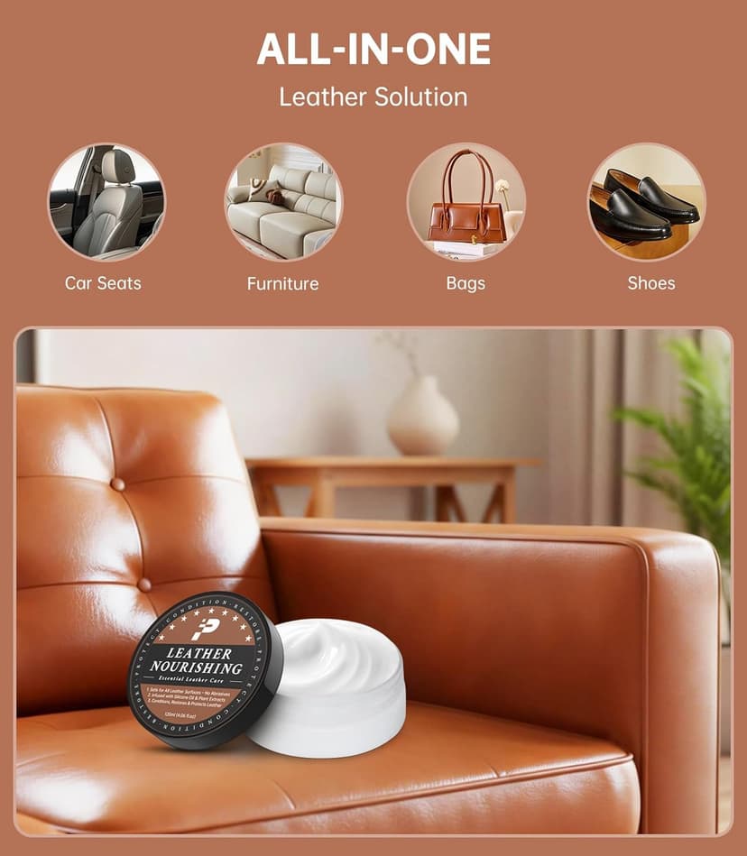 Leather Conditioner - 2 Pack, All-In-One Leather Care Treatment for Couch, Sofa & Furniture, Restores Softness & Shine, Safe for Shoes, Boots, Purses, Car Interior & Leather Seats, Family & Pet Safe