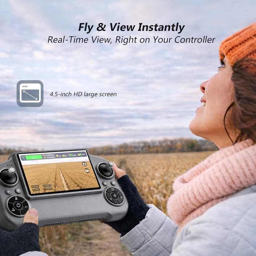 3-Axis Gimbal GPS Drone with 4K Camera YIKKEON Drone, 10000FT Range, 90Min Flight Time with 3 Batteries, 4.5" HD Screen Remote, Auto Return, Follow Me, Brushless Motor, 5G FPV, Foldable RC Quadcopter for Beginners - Under 249g