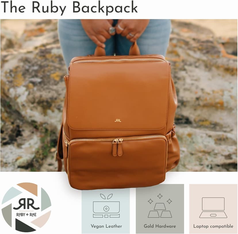 Ruby Camera Backpack – Sleek, Durable Vegan Leather Bag with Gear Dividers, Laptop Compartment, and Side Access for Cameras & Gear, Brown