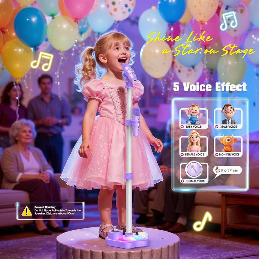 Stand Karaoke Machine for Kids, Christmas Singing Toys Gifts for 3 4 5 6 7 8 Year Old Girls Boys, Rechargeable Kid Microphone Bluetooth Speaker with 2 Mic for Girl Age 4-6 Toddler Birthday Party Toy B0G6LBYTJ2