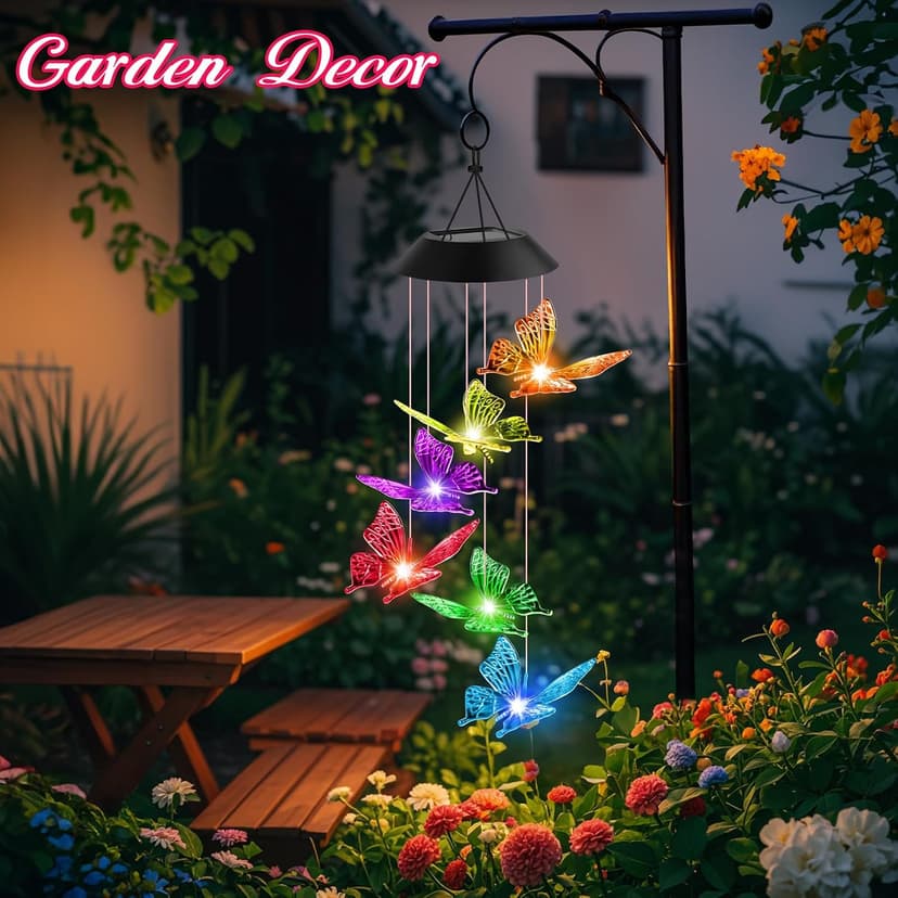 Unique Birthday Small Gifts for Mom Grandma Nana Wife Sister Auntie, Solar Lights Outdoor Decor for Garden Yard Patio Porch Winzwon Solar Wind Chimes, Christmas Gardening Butterfly Gifts for Women B0BTCP3YMM