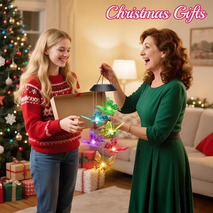 Unique Birthday Small Gifts for Mom Grandma Nana Wife Sister Auntie, Solar Lights Outdoor Decor for Garden Yard Patio Porch Winzwon Solar Wind Chimes, Christmas Gardening Butterfly Gifts for Women B0BTCP3YMM