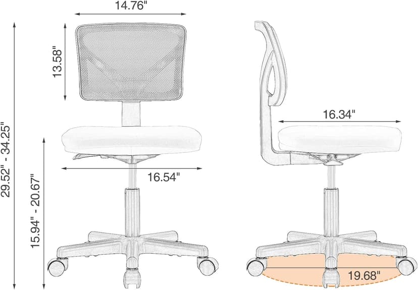 Sweetcrispy Small Office Desk Chair, Ergonomic Low-Back Mesh Rolling Work Swivel Chairs with Wheels, Armless Comfortable Seat Lumbar Support for Home, Bedroom, Study, Student, Adults,Classic Black