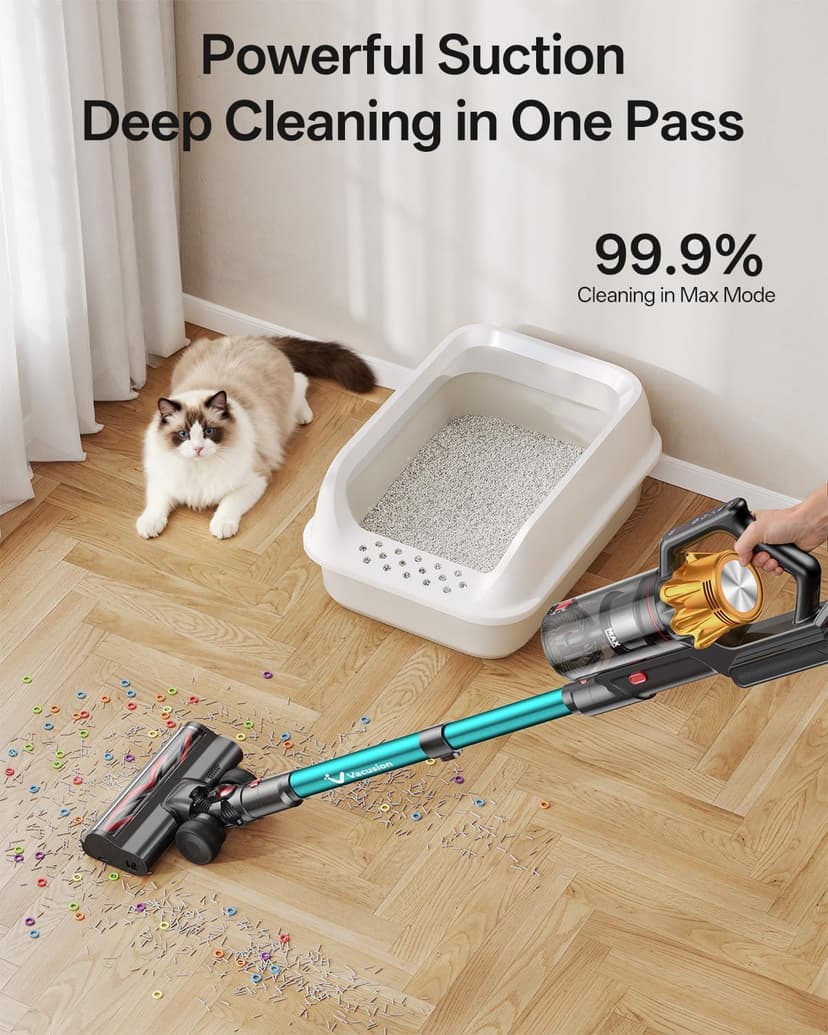 Cordless Vacuum Cleaner, 650W 55KPa 60Mins Vacuum Cleaners for Home, 8-in-1 Stick Vacuum with Charging Dock Station, Powerful Suction, Rechargeable, Versatile for Carpet, Hard Floor, Pet Hair