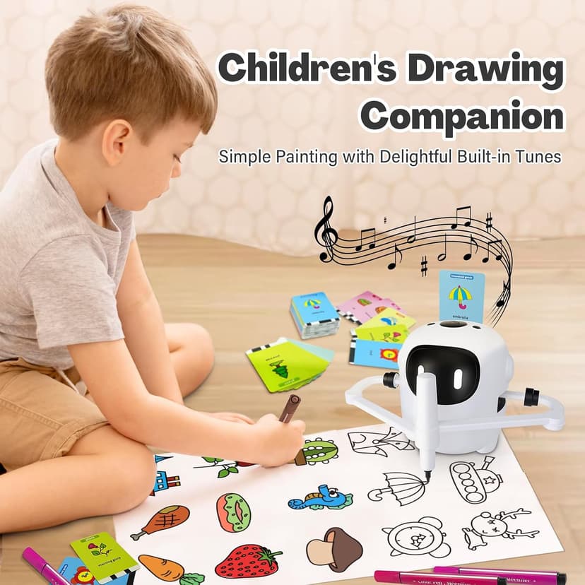 RIVGOT Drawing Robot for Kids with 150 Cards, Voice Interactive Educational Drawing Machine, Montessori Painting Learning Toys for 3 4 5 6 7 8 Year Old Boys Girls Birthday Party B0DPC68W8D