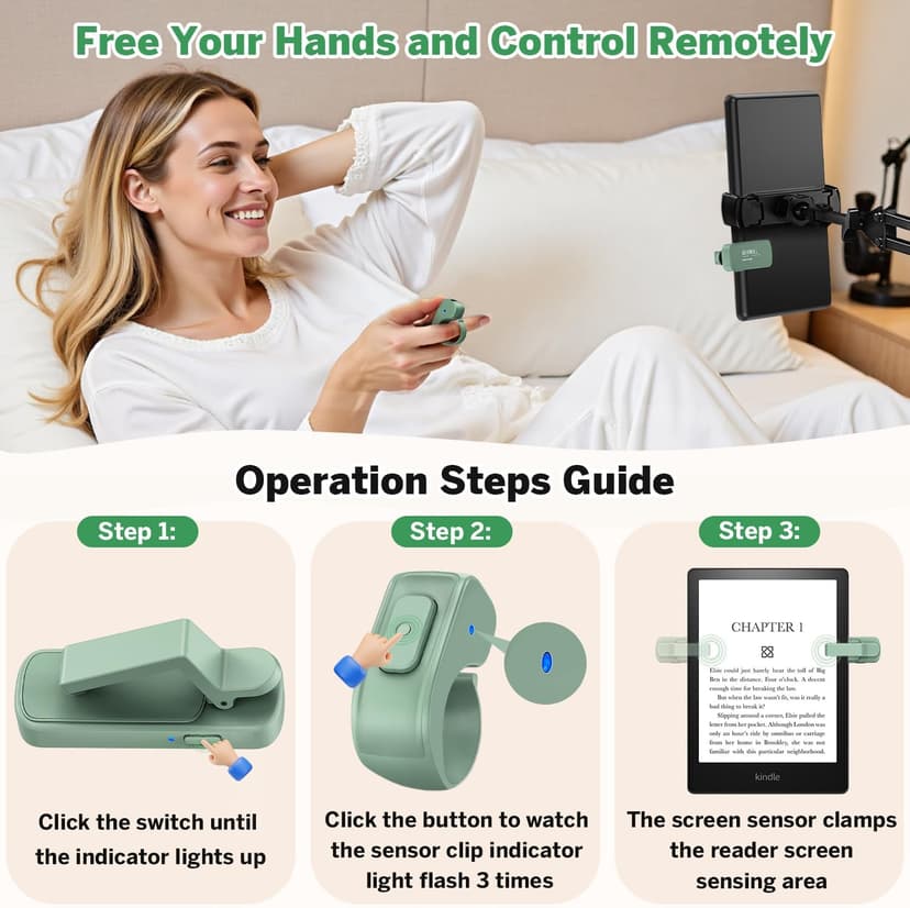 Clicker Page Turner for Kindle Accessories for Camera Video Record&Shutter Selfie with Storage Bag, Fits Thick Cases (Green) Page Turner Ring for Kindle,Remote Control for iPhone iPad Tablets eReaders B0FJXPC91M