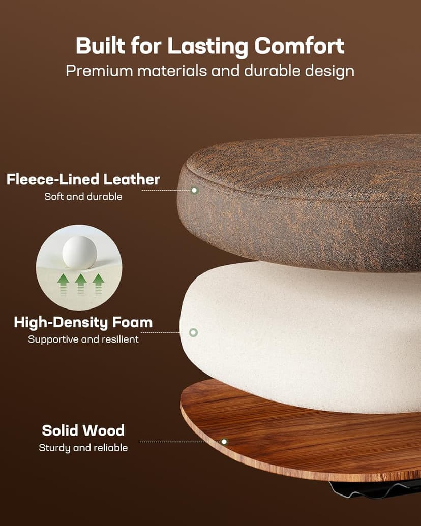 Marsail Drafting Chair with Flip-Up Armrests and Footrest, Ergonomic Tall Office Chair, Height Adjustable High Chair, Brown Leather Seat with Thick Cushion, 360° Swivel, for Standing Desk, Home Office