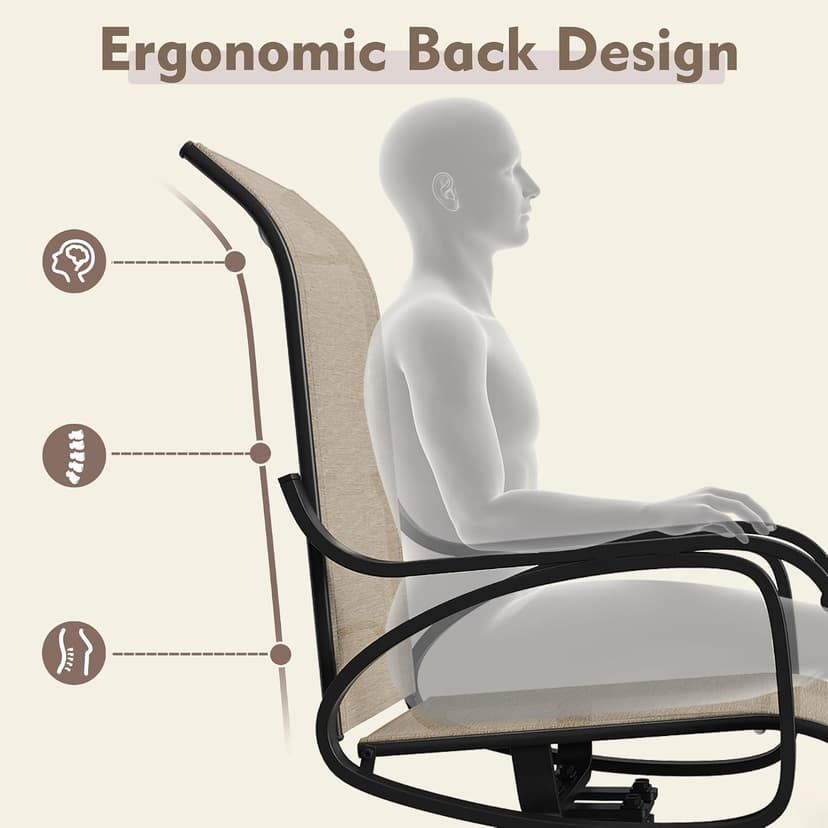 Patio Swivel Chairs Set of 4, All Weather Outdoor Rocking Chair with Textilene Breathable Back, Metal Frame, Patio Dining Chair for Backyard, Garde, Porch and Deck (4, Dark Brown)