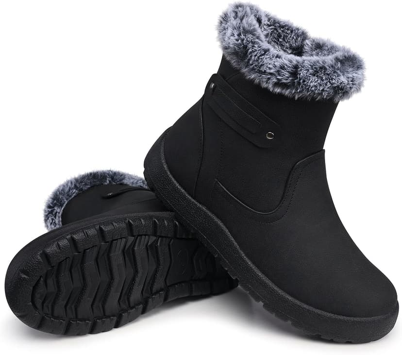 SHIBEVER Women's Snow Boots Winter Fur Lined Waterproof Anti-Slip Booties Women Ankle Snow Boots